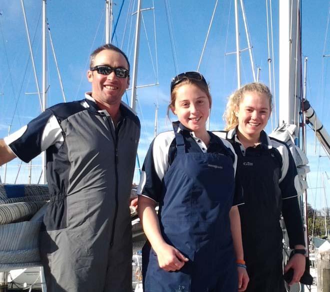 Jason Close with daughter Emily and crew Genevieve on White Noise - ORCV Women Skippers and Navigators Race 2013 © Robyn Brooke